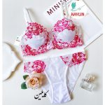 ست شورت و سوتین فنردار حریر سفید سایز70تا90،ست سوتین و شورت سفید