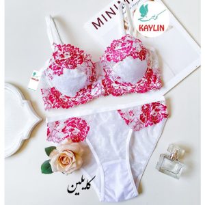 ست شورت و سوتین فنردار حریر سفید سایز70تا90،ست سوتین و شورت سفید