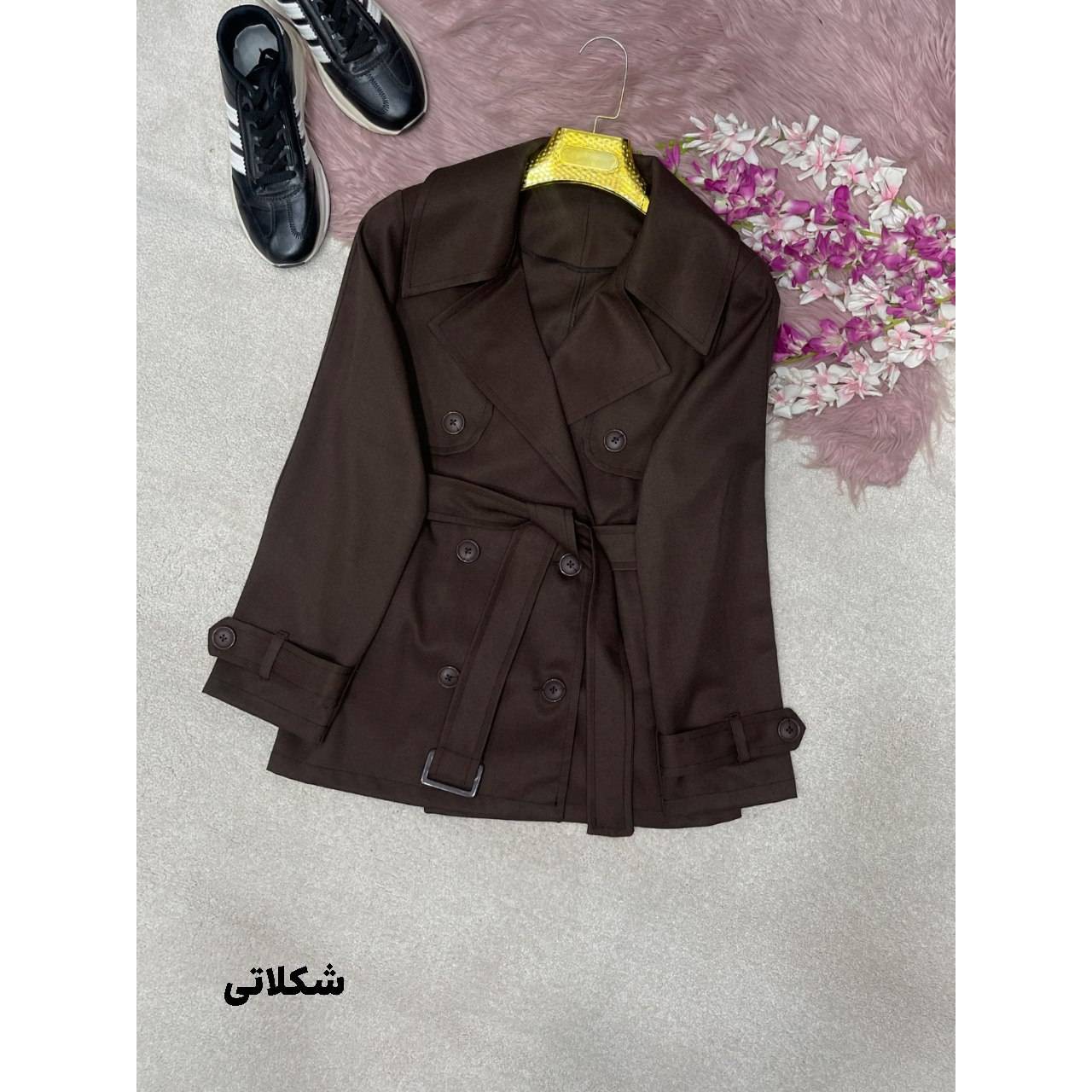 ترنچ کت پاییزه جنس کتان استانبولی ، ترنچ کت کوتاه زنانه ، کت پاییزه زنانه بدون استر ، ترنچ کت بدون استر