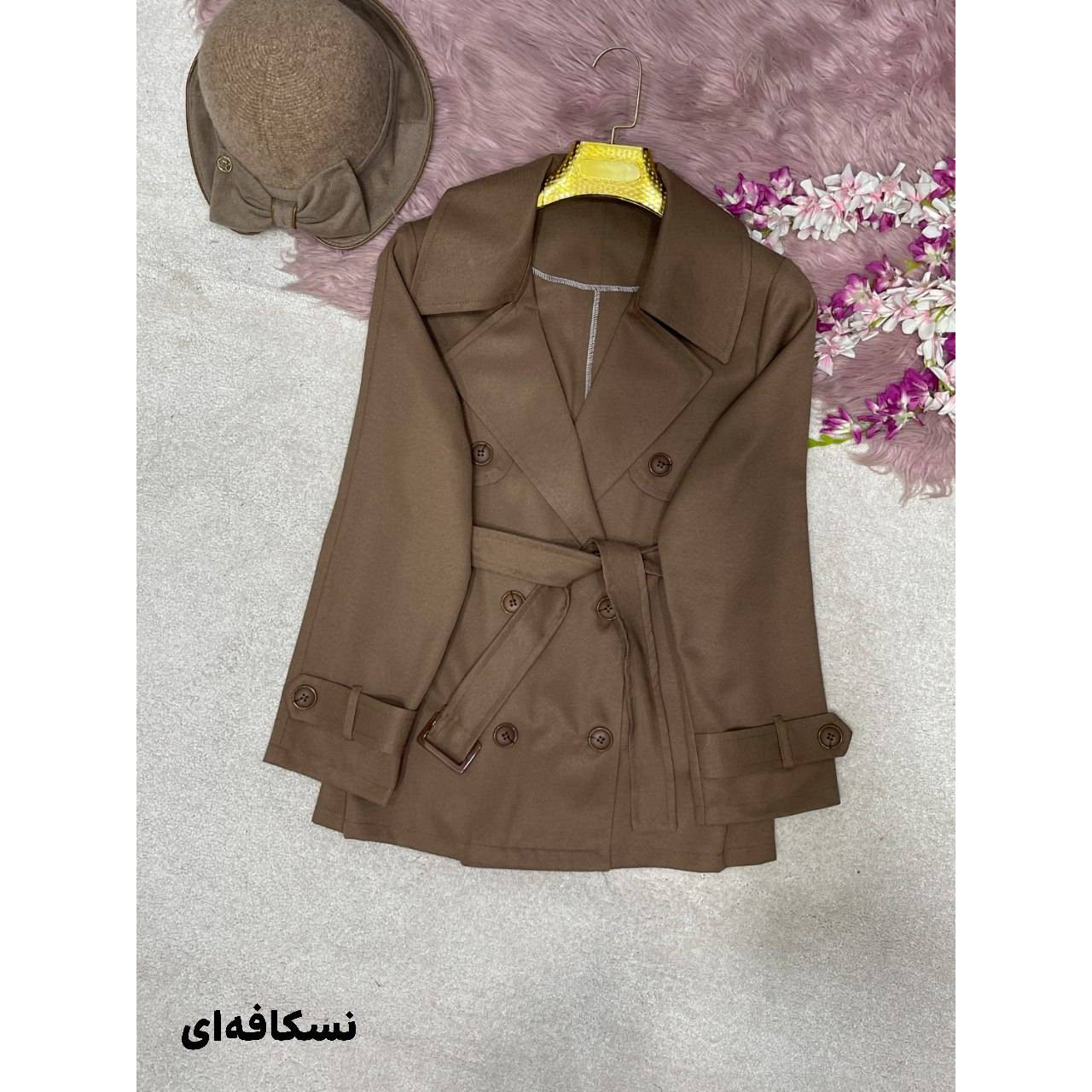 ترنچ کت پاییزه جنس کتان استانبولی ، ترنچ کت کوتاه زنانه ، کت پاییزه زنانه بدون استر ، ترنچ کت بدون استر